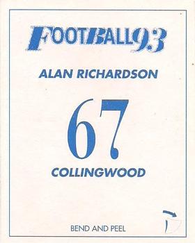 1993 Select AFL Stickers #67 Alan Richardson Back